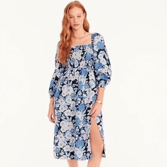 J. Crew Dresses & Skirts - Like New J. Crew Linen daydream dress in blue zinnia floral Small TALL
